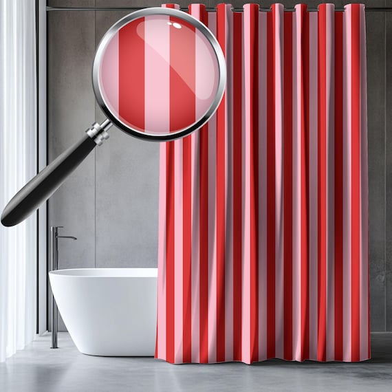 Pink Shower Curtain w\ Red Stripe Bathroom Decor Pink Bath Tub Curtain Chic Contemporary Design. Standard to Extra Long Shower Curtain