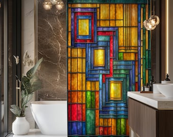Shower Curtain. Frank Lloyd Wright Inspired Art Deco Bathroom Decor Bath Curtain.  Waterproof Fabric Shower Curtain. Geometric Stained Glass