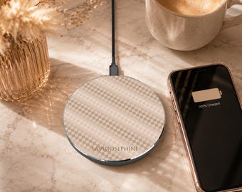 Beige Wireless Phone Charger | Unique Diamond Harlequin Design