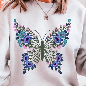 Floral Butterfly Machine Embroidery Design, Butterfly Embroidery Design, Sewing Patch, Nature-Inspired Embroidery Pattern, Instant Download