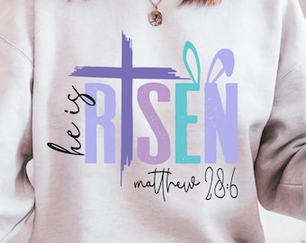 He Is Risen SVG PNG, Matthew 28:6 Svg, Risen SVG, Retro Easter Svg, Easter Christian Png, Easter Bible Verse Svg Jesus Svg, digital download
