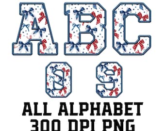 4th of July Alphabet and Numbers Font PNG, Patriotic Alphabet Bundle, 4th of July PNG Letters, Red White Blue Sublimation, Flag Alphabet