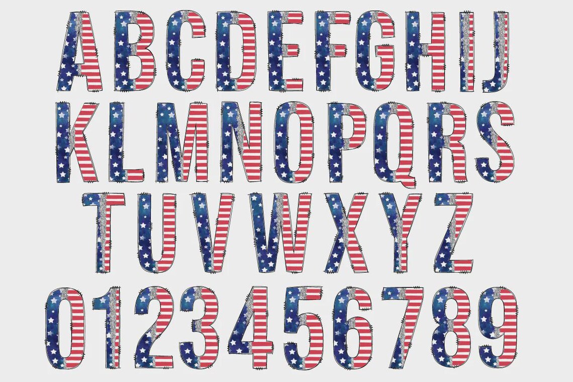 Fourth Lettering Fourth of July Alphabet and Numbers Font PNG, Patriotic Alphabet Bundle ...