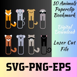 Animal Bookmark Paper Cut SVG, Bookmark Svg, Animals Bookmark, Bookmark SVG Bundle, Paperclip Bookmark, Cute Bookmark Svg, Paper Cut DXF