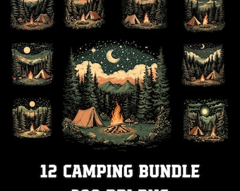 Camping PNG Bundle, Camping Camp Fire Moon Boho PNG, Camping PNG, Camper Shirt Png, Campfire Sublimation Design, Outdoor Adventure Png