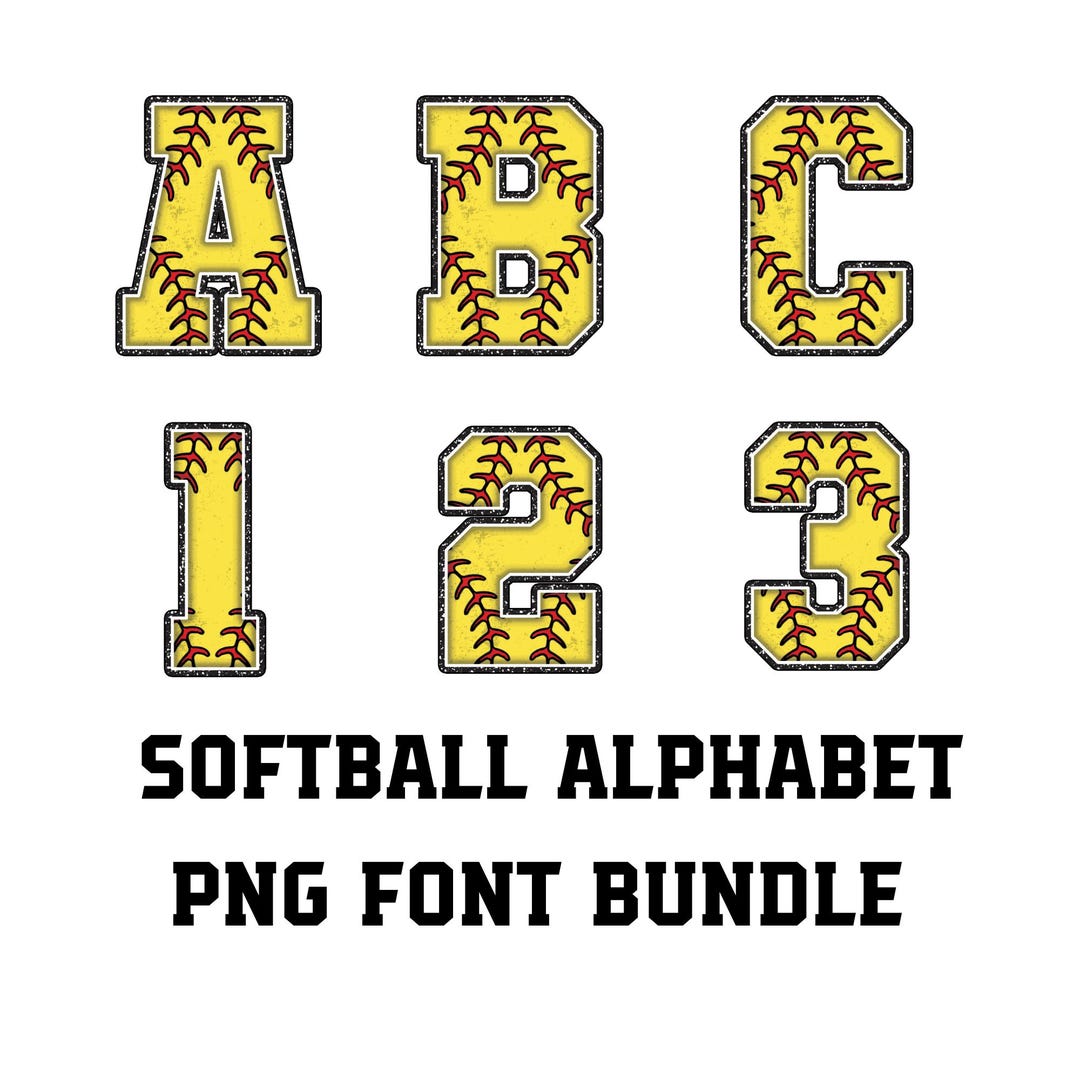 Softball Font PNG Bundle, Softball Number 0-9 Bundle, Softball Alphabet ...