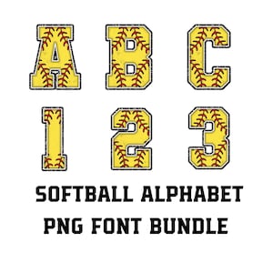 Softball Font PNG Bundle, Softball Number 0-9 Bundle, Softball Alphabet Letters PNG Bundle, Baseball and Softball Alphabet and Numbers Font