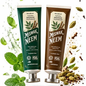 Miswak & Neem Herbal Toothpaste | Fluoride-Free, Halal, Vegan, Natural Whitening | Mint or Cardamom