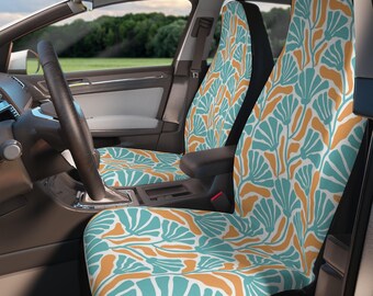 Zestaw pokrowców na siedzenia samochodowe Summer Floral - pokrowce na przednie siedzenia dla kierowcy i pasażera - uniwersalne dopasowanie - stylowa dekoracja samochodowa w stylu boho - kwiatowy samochód