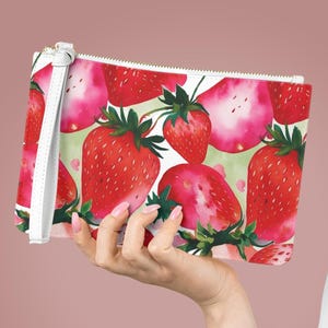 Strawberry Print Clutch Bag: Summer Party Pouch, Fruity Makeup Bag