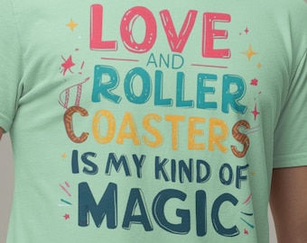 Camiseta de algodón con frase "Amor y montañas rusas" / "Parque de atracciones"