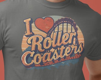 Camiseta con tipografía vintage "Me encantan las montañas rusas" / Camiseta de parque de atracciones
