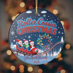 Personalized Roller Coaster Christmas Ceramic Ornament, Family Keepsake, Festive Home Decor, Custom Holiday Decoration