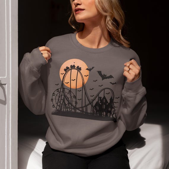 Halloween Roller Coaster Sweatshirt, Cozy Fall Sweater, Spooky Season, Autumn Style Apparel, Haunted