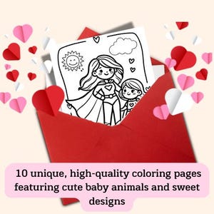 Página para colorir do Dia das Mães | Presente fofo para imprimir para a mãe | Design de coração floral | Download digital PDF