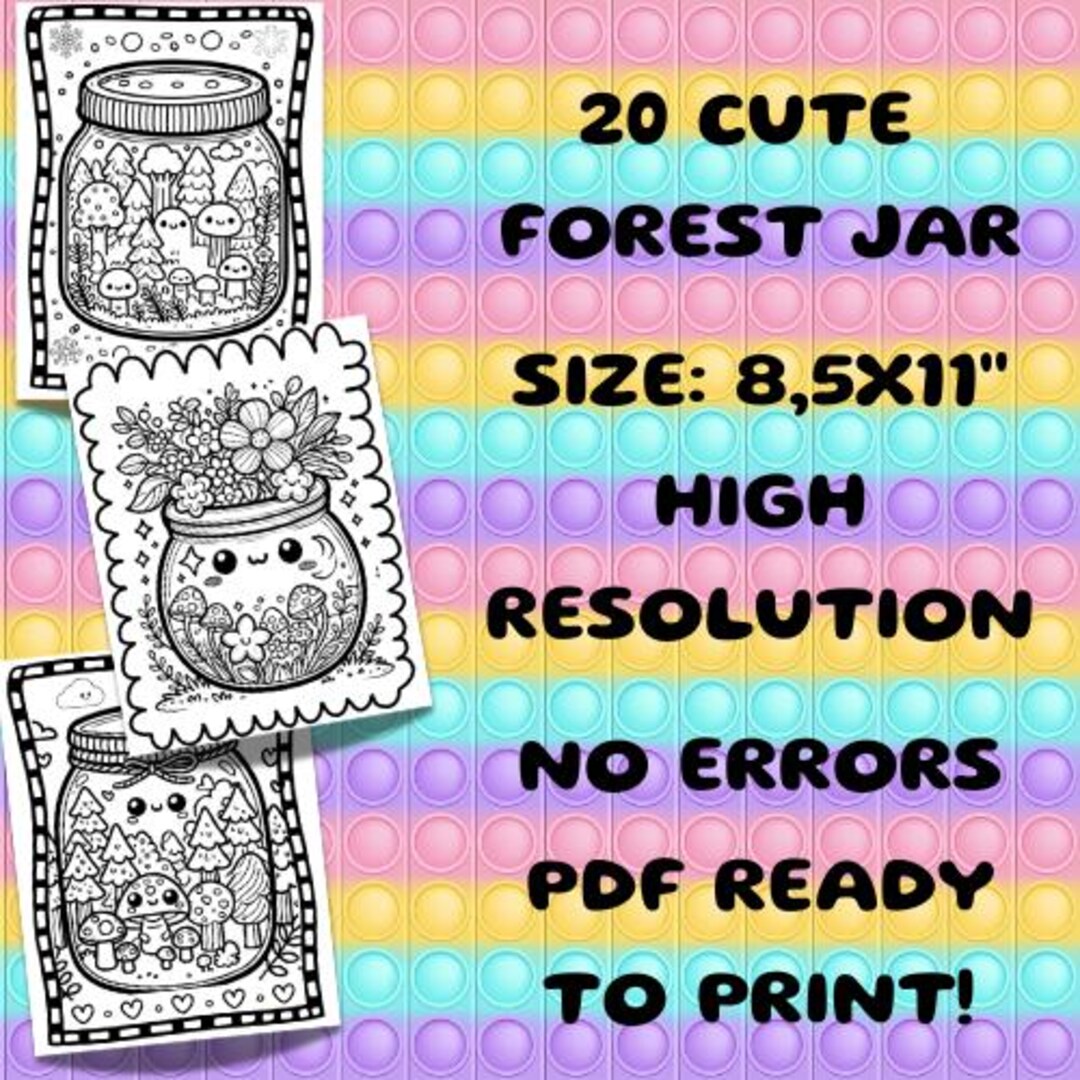 Jar Coloring Page Printable | Kawaii Style Cozy Design | Bold and Easy ...