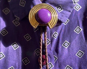 Gravata bolo vintage Art Déco roxa e dourada