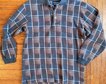Vintage Trader Bay geruite gebreide polo met lange mouwen uit de jaren 90