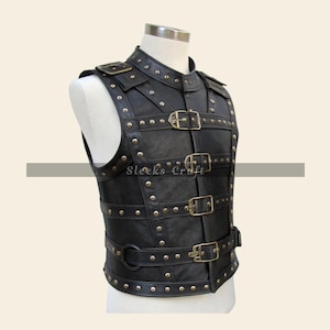 Genuine Leather LARP Armor Vest, Black Leather Viking Cosplay Armor, Handmade Soft Leather Warrior Costume Vest, Leather Buckle Vest