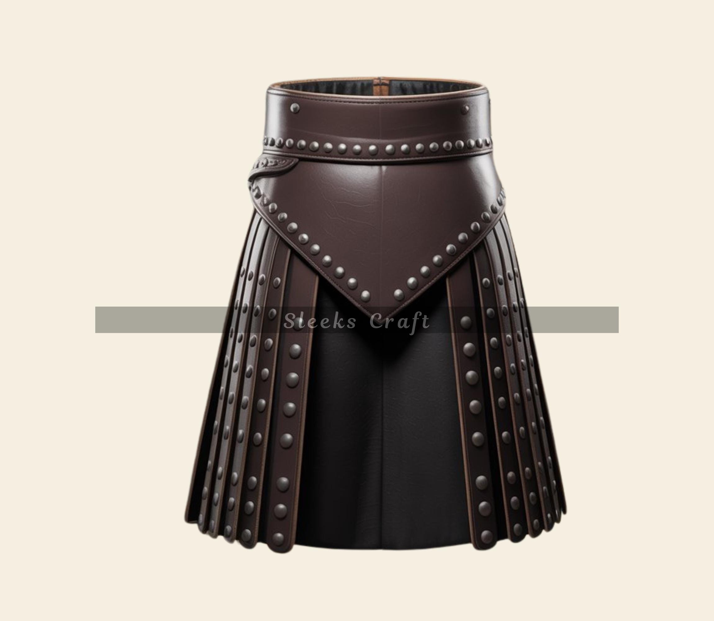 Handmade LARP Leather Kilt Men, Genuine Leather Viking Leather Kilt, Soft Brown Leather Fantasy Warrior Kilt, Studded Leather Gothic Kilt