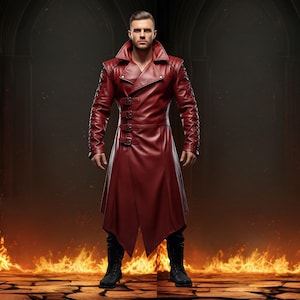 Genuine Leather Dark Knight Coat, Mens Gothic Leather Warrior Long Coat, Soft Leather Vampire Costume, LARP Leather Fantasy Cosplay Coat