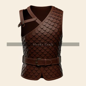 Handmade Leather Scale Armor Vest | Brown Viking Warrior LARP Costume | Fantasy Cosplay Chest Vest | Medieval Scaled Leather Vest for Men