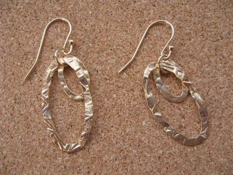 Gold Earrings Hoop, Gold Hoop Earrings, Gold Circle Earrings, 14K Goldfill Hoops, Dangle Earrings with double Oval Hoop, Minimalist Jewelry image 3
