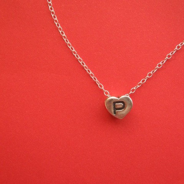 Letter P Heart Charm Necklace, sterling silver Charm Necklace, Initial P Pendant