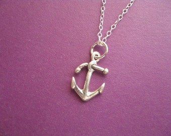 Anchor Necklace, Anchor Charm Necklace, Tiny Anchor, Sterling Silver Charm, Simple Necklace,  Pendant Necklace Beach Jewelry