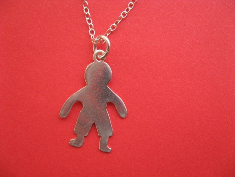 Silver Boy Charm Necklace, Simple Silver Necklace with Child Charm Pendant, Childrens Jewelry, Sterling Silver Necklace image 2