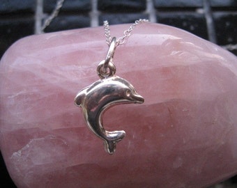 Silver Dolphin Necklace, Simple Dolphin Necklace,  Sterling Silver Charm, Minimalist Silver Pendant, Dolphin Charm