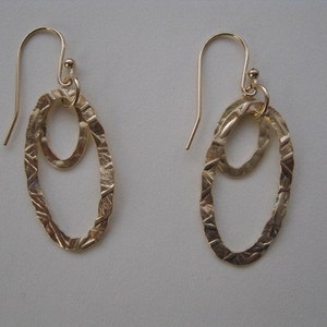 Gold Earrings Hoop, Gold Hoop Earrings, Gold Circle Earrings, 14K Goldfill Hoops, Dangle Earrings with double Oval Hoop, Minimalist Jewelry image 2