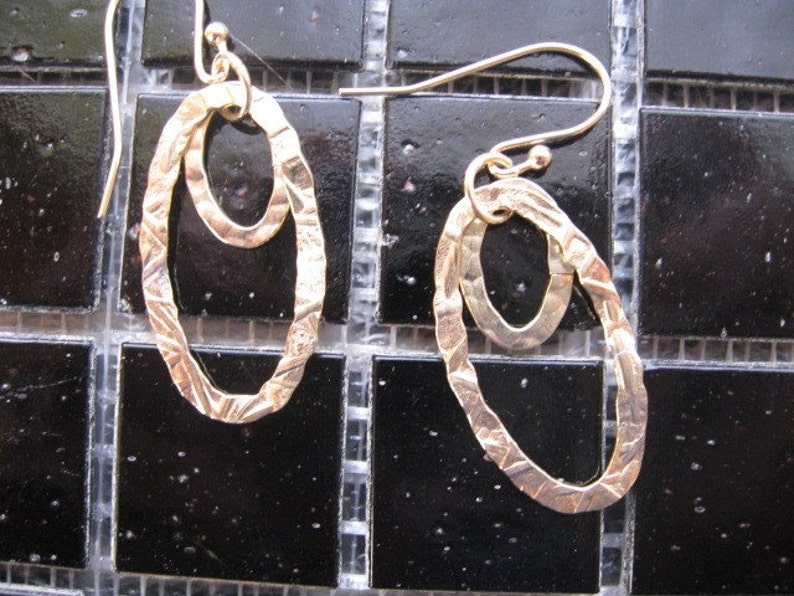 Gold Earrings Hoop, Gold Hoop Earrings, Gold Circle Earrings, 14K Goldfill Hoops, Dangle Earrings with double Oval Hoop, Minimalist Jewelry image 4