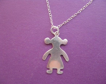 Girl Child Charm Necklace, Sterling Silver Child Pendant, Children Jewelry