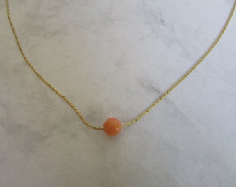 Coral Bead Necklace, Minimal Necklace Gold, Simple Bead Necklace, Single Bead Necklace, Coral Jewelry, Orange Coral Bead 14K Goldfill Chain