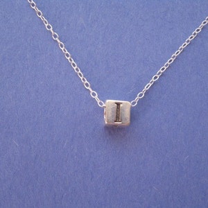 Initial I Necklace, Personalized Necklace, Sterling Silver Initial I Cube Pendant Necklace, Mens personalized Necklace, Letter I Charm image 1