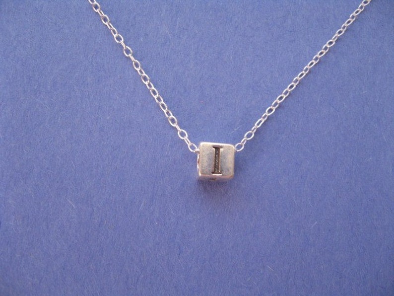 Initial I Necklace, Personalized Necklace, Sterling Silver Initial I Cube Pendant Necklace, Mens personalized Necklace, Letter I Charm image 1