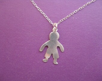 Silver Boy Charm Necklace, Simple Silver Necklace with Child Charm Pendant, Childrens Jewelry, Sterling Silver Necklace