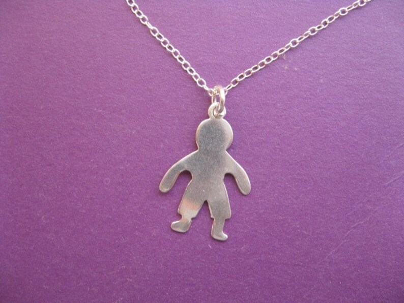 Silver Boy Charm Necklace, Simple Silver Necklace with Child Charm Pendant, Childrens Jewelry, Sterling Silver Necklace image 1