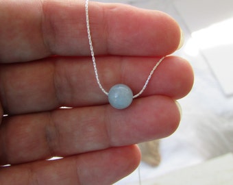 Aquamarine Necklace, Sterling Silver Minimalist Necklace with Aquamarine Gemstone, Beaded Necklace,  Gifts for Her, Silver necklace