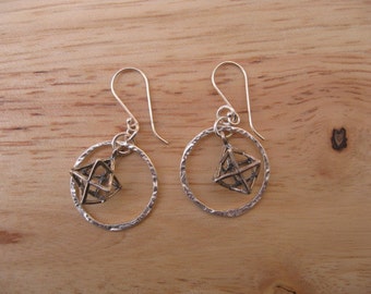 STerling Silver Merkaba Star Earrings, Merkaba Earrings, 3D Star of David Earrings,  Silver Circles, Simple Silver Earrings, Merkaba Charm,