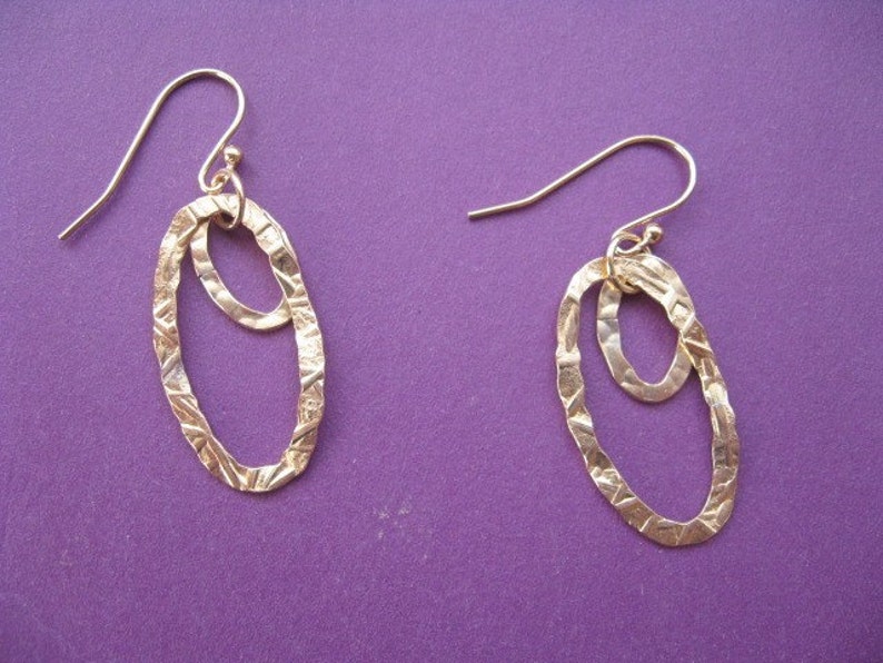 Gold Earrings Hoop, Gold Hoop Earrings, Gold Circle Earrings, 14K Goldfill Hoops, Dangle Earrings with double Oval Hoop, Minimalist Jewelry image 1