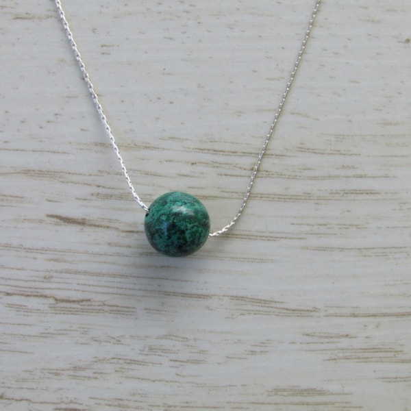 Bead Necklace, Eilat Stone Necklace, Sterling Silver Minimal Necklace, Eilat Stone Jewelry, Green Bead Necklace, Simple, Everyday Jewelry