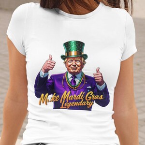 おもしろドナルド・トランプ・マルディグラTシャツ、マルディグラを再び素晴らしいものにするシャツ、アメリカ国旗トランプTシャツ、ニューオーリンズ・パレード衣装、サポーターギフト