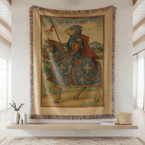 Medieval Gerbil Knight Tapestry, We Ride At Dawn Woven Blanket, Funny Fantasy Wall Art, Quirky Animal Decor, Weirdcore Gift For Nerds