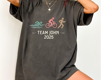 Custom Triathlon Team Shirt, Comfort Colors® Support Crew Tee, Swim Bike Run Race Day Shirt, Ironman Family Gift, Minimalist Athlete Tee