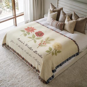 Custom Nana Winter Garden Blanket, Vintage Floral Woven Throw With Grandkids Names, Personalized Grandma Gift, Cozy Holiday Keepsake