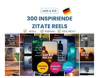 300 Canva Quote Reels Templates in German | Inspirational Quote Templates | Motivation Bundle | PLR MRR Rights | Social Media