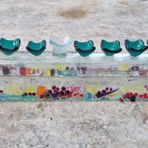 Hanukkah glass menorah made in Israel, Fused Glass Menorah for Hannukah