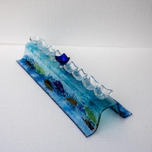 Hanukkah glass menorah made in Israel, Fused Glass Menorah for Hannukah